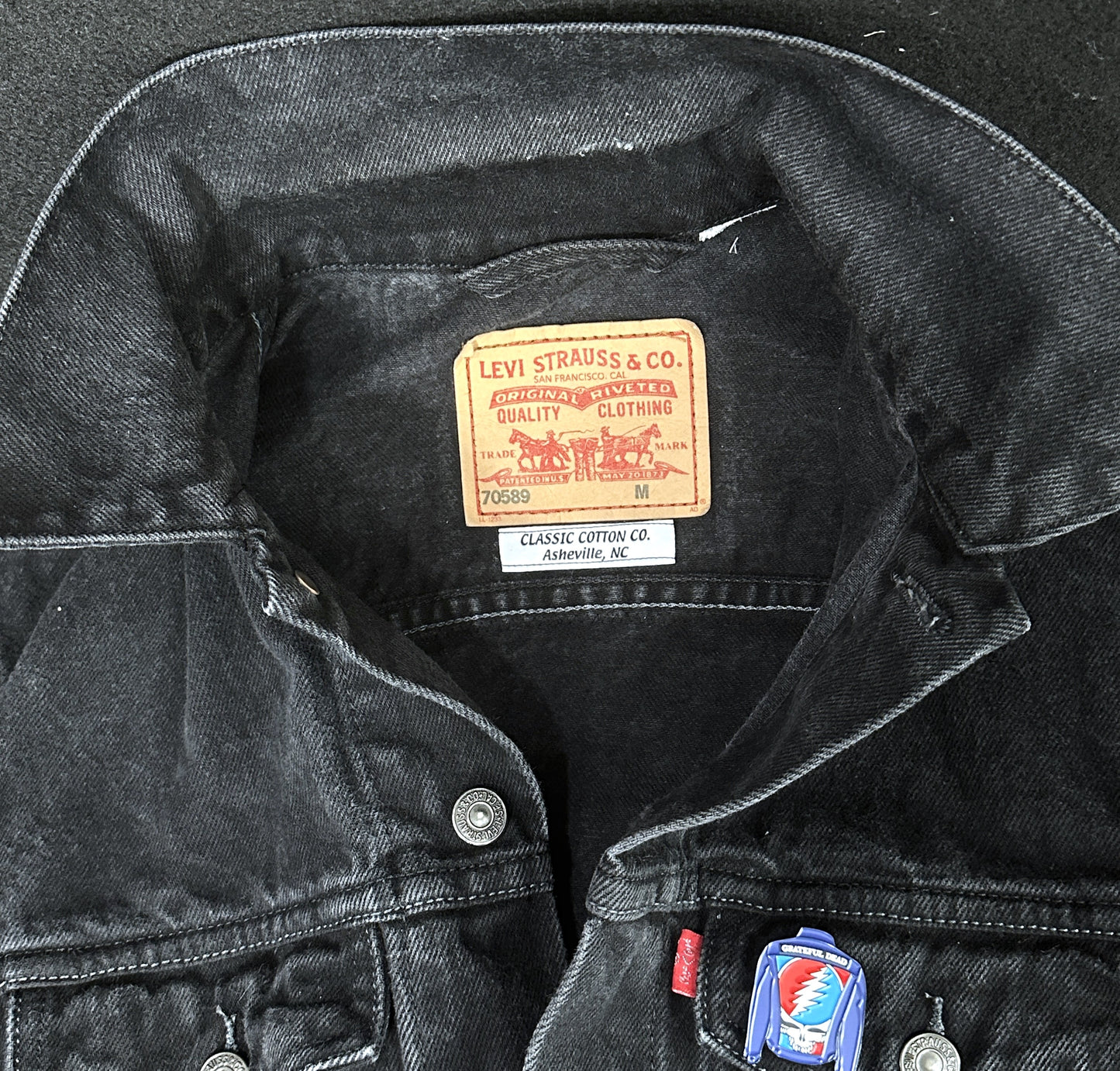 Upcycle Grateful Dead Levi's Black Denim Bertha Men's Medium Women's Large