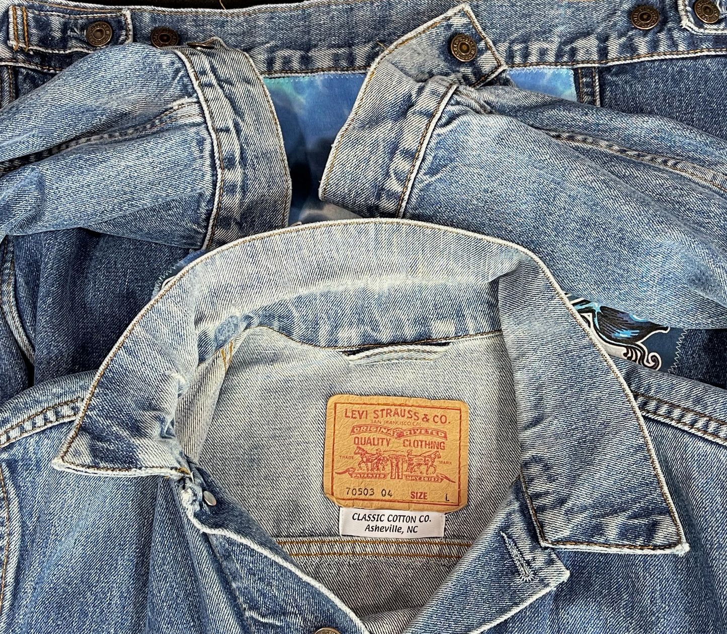 Upcycle Grateful Dead Levis Denim Jacket Skiing Bears Mens Large Womens XLarge