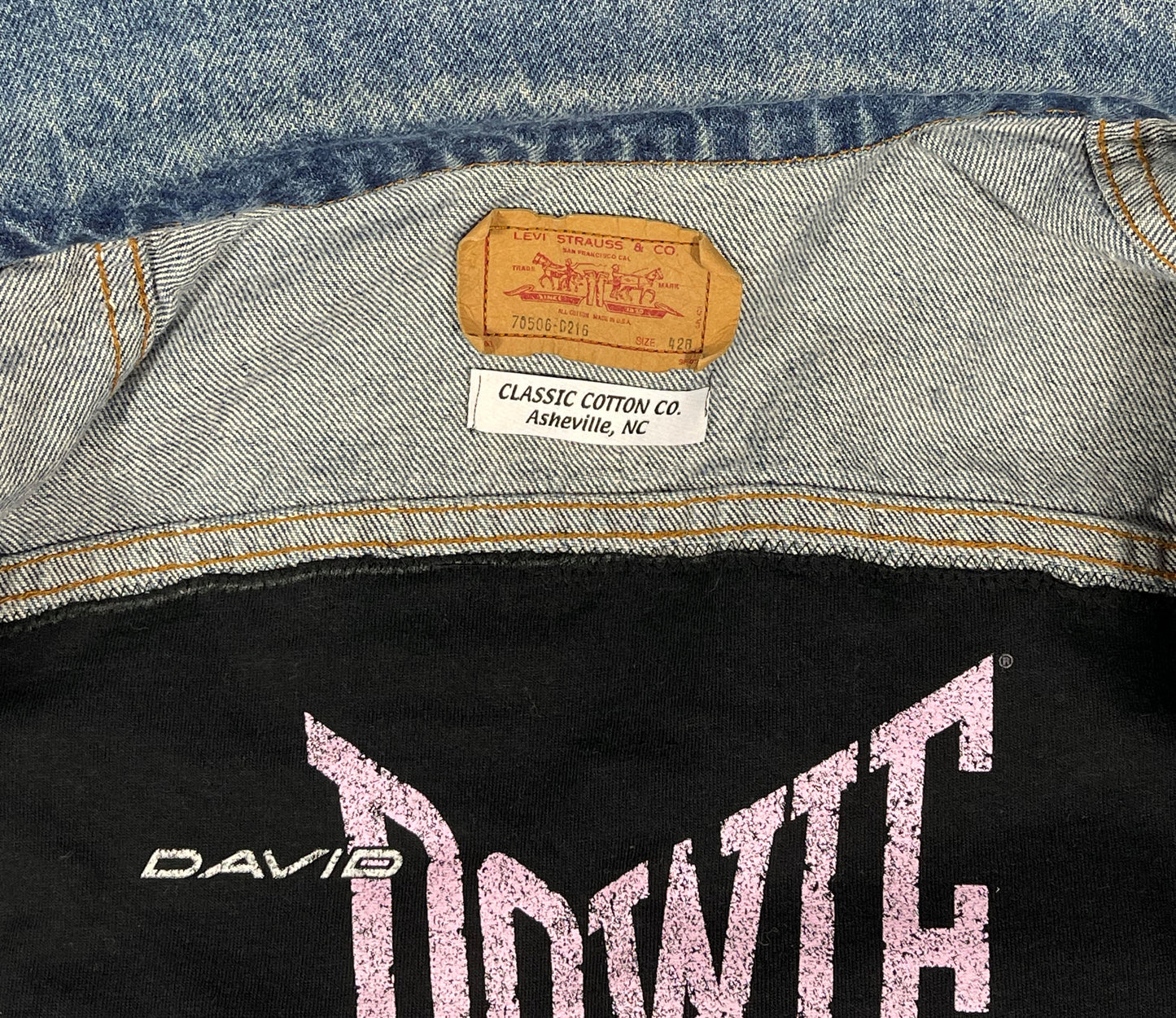 Upcycle David Bowie Levis Denim Jacket Ziggy Stardust Vintage USA 42 Mens Small Womens Large