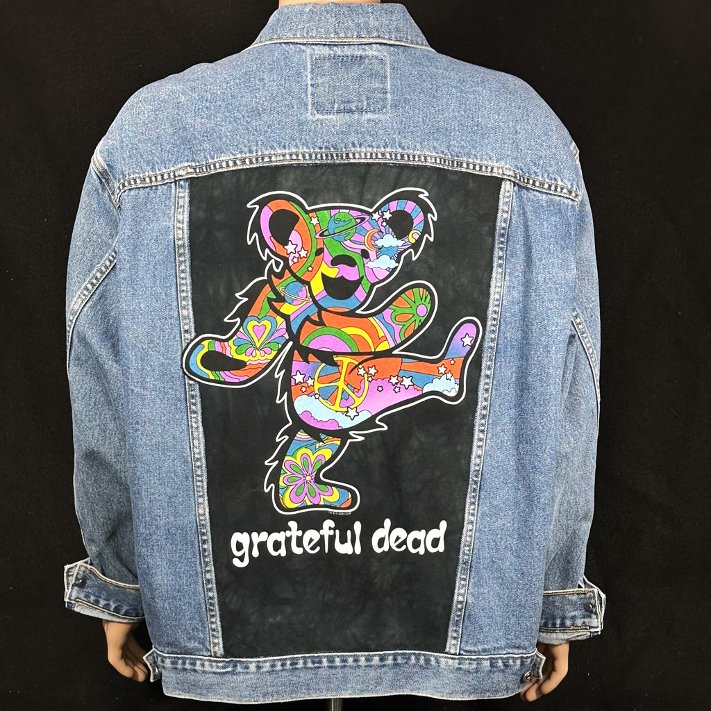 Upcycle Grateful Dead Levi's Denim Hippie Bear Jacket Men's XXL