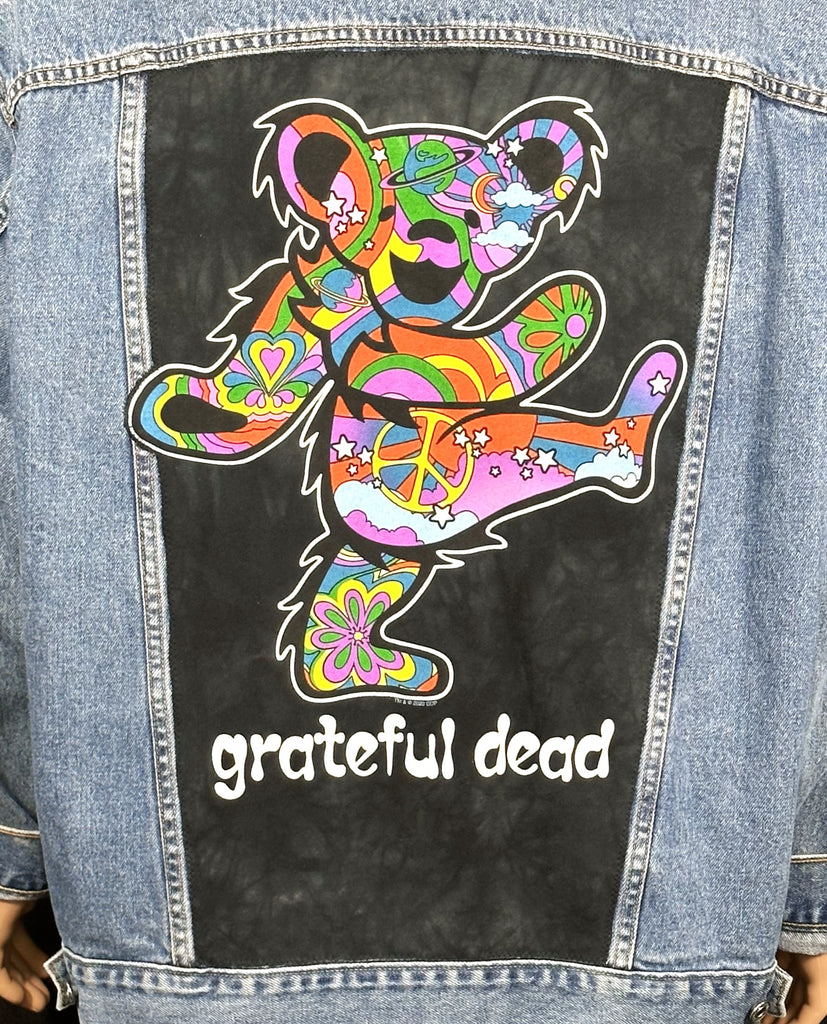 Upcycle Grateful Dead Levi's Denim Hippie Bear Jacket Men's XXL