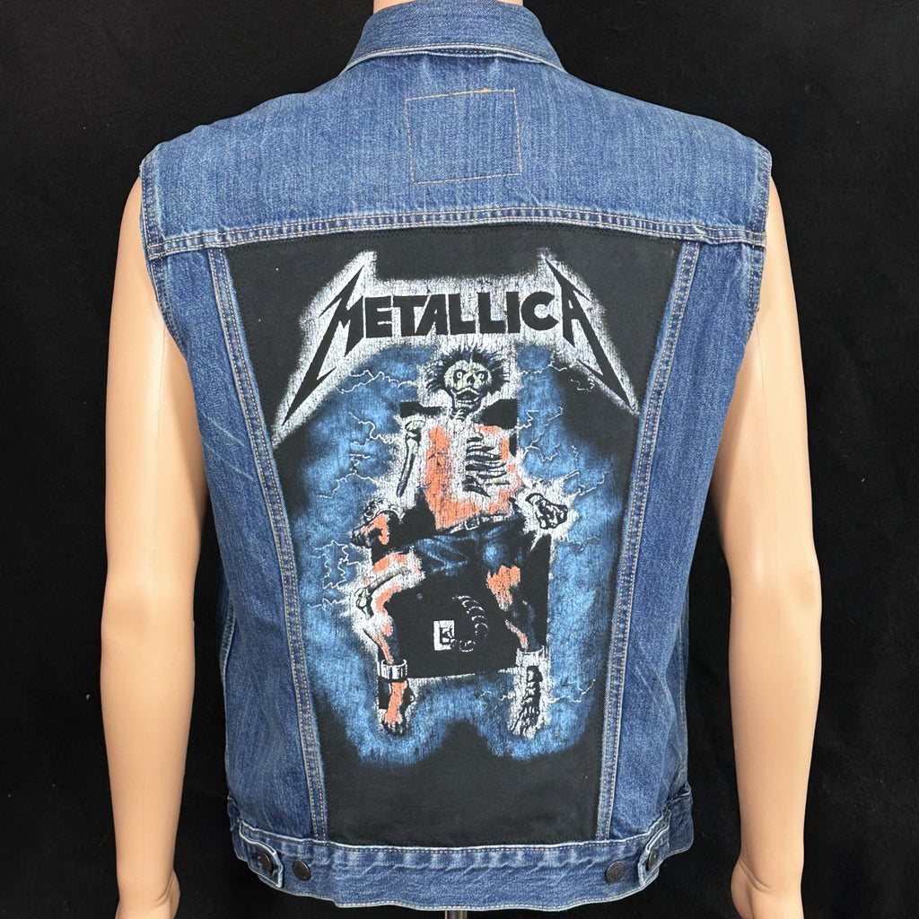 Upcycle Metallica Levi's Denim Vest Jacket Ride the Lightning Men's Large