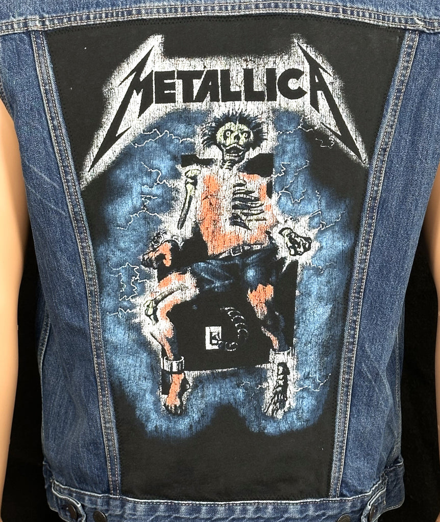 Upcycle Metallica Levi's Denim Vest Jacket Ride the Lightning Men's Large