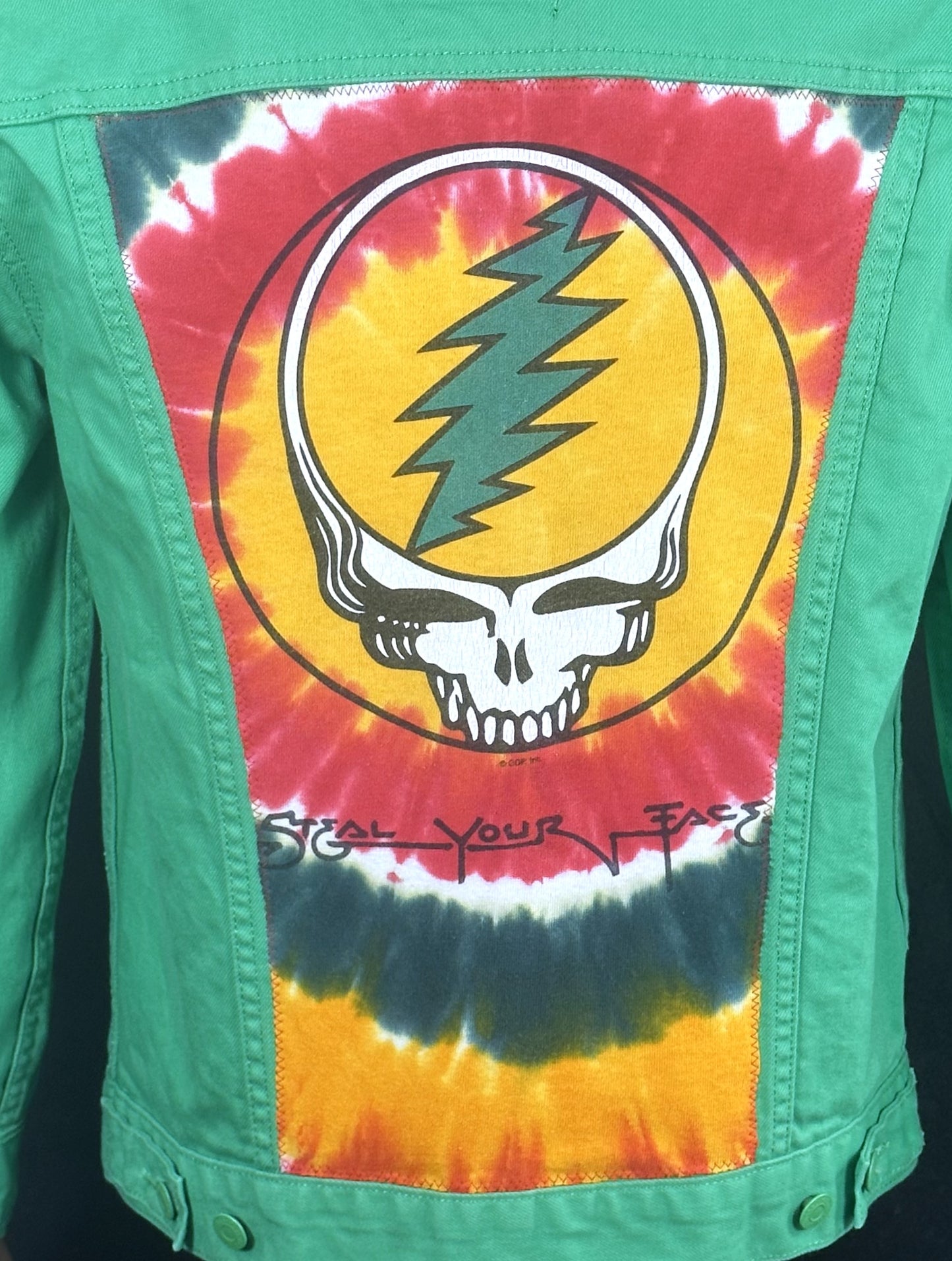 Upcycle Grateful Dead Levi's Green Denim Jacket Steal Your Face Men's Medium Women's Large