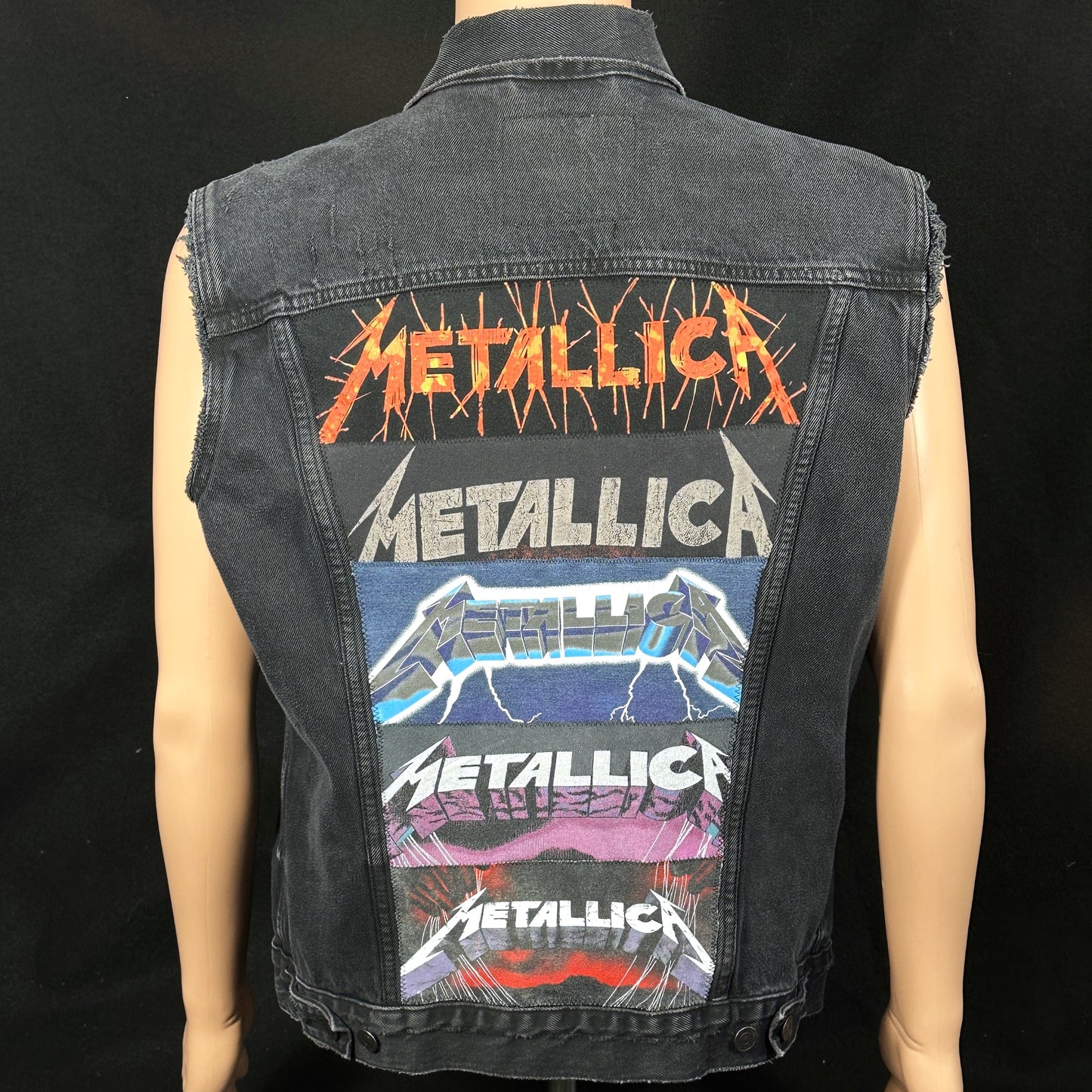 Upcycle Metallica Levi's Black Denim Vest Jacket Men's Large