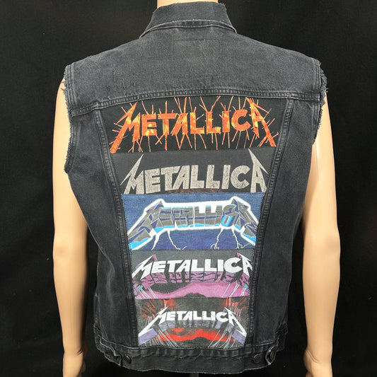 Upcycle Metallica Levi's Black Denim Vest Jacket Men's Large
