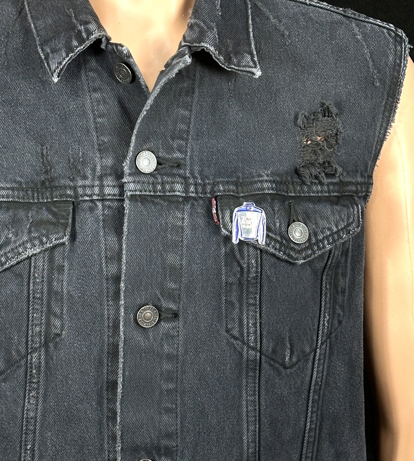 Upcycle Metallica Levi's Black Denim Vest Jacket Men's Large