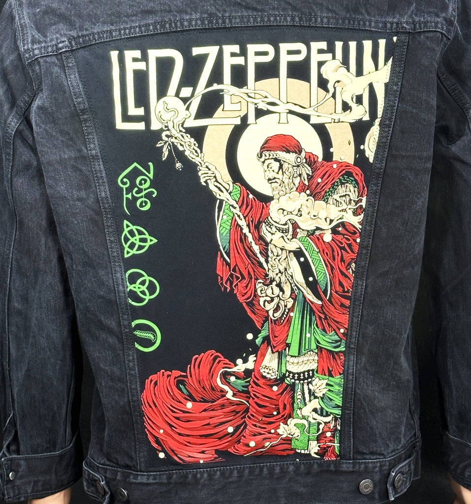 Upcycle Led Zeppelin Levi's Black Denim Jacket ZOSO Men's Large Women's XLarge