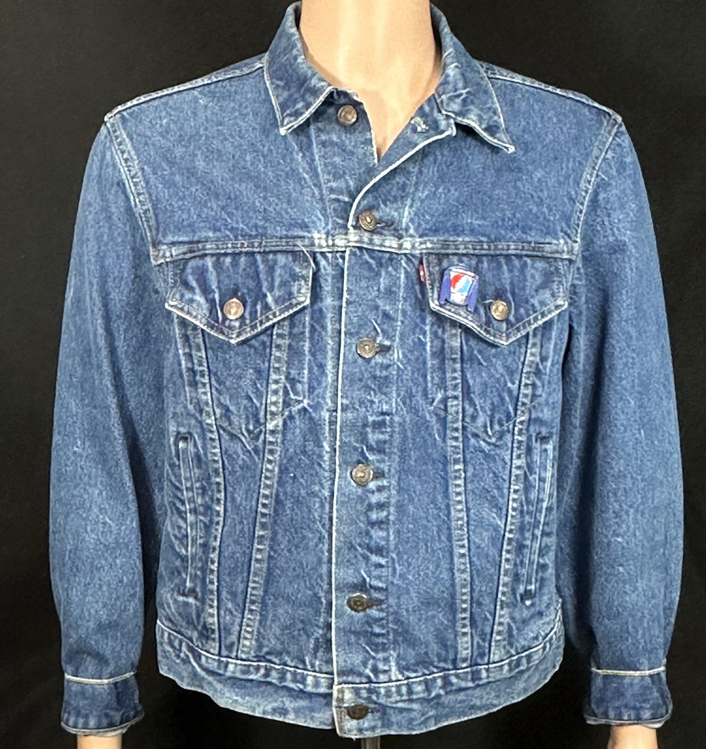 Upcycle Grateful Dead Jerry Garcia Band Levi's Denim Jacket Cats Under the Stars Vintage USA 42 Men's Medium Women's Large