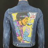 Upcycle Jimi Hendrix Levi's Denim Jacket Kiss The Sky Men's Small Women's Medium