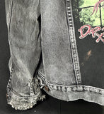 Upcycle Motley Crue Levi's Black Denim Jacket Distressed Dr Feelgood Men's XLarge