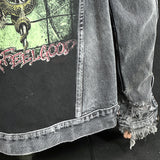 Upcycle Motley Crue Levi's Black Denim Jacket Distressed Dr Feelgood Men's XLarge