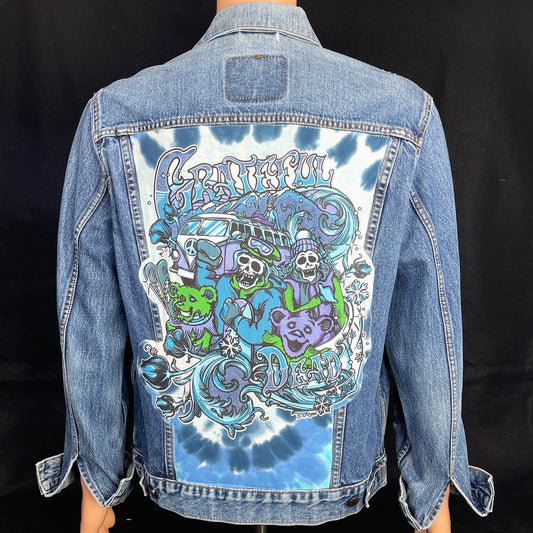 Upcycle Grateful Dead Levis Denim Jacket Skiing Bears Mens Large Womens XLarge