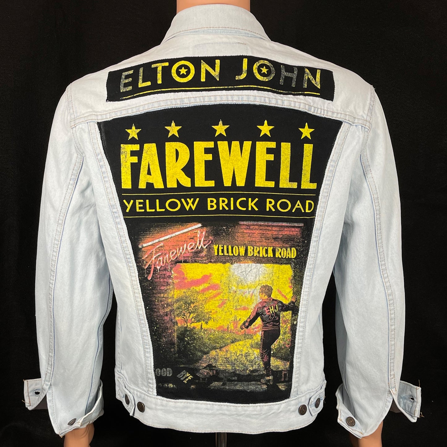 Upcycle Elton John Levis Denim Jacket Farewell Tour Mens Medium Womens Large