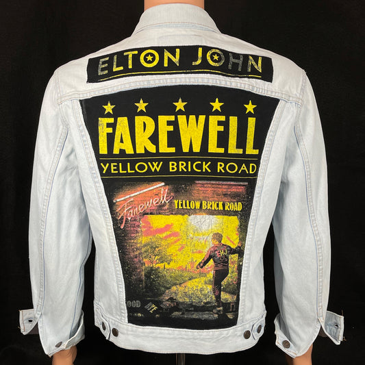 Upcycle Elton John Levis Denim Jacket Farewell Tour Mens Medium Womens Large