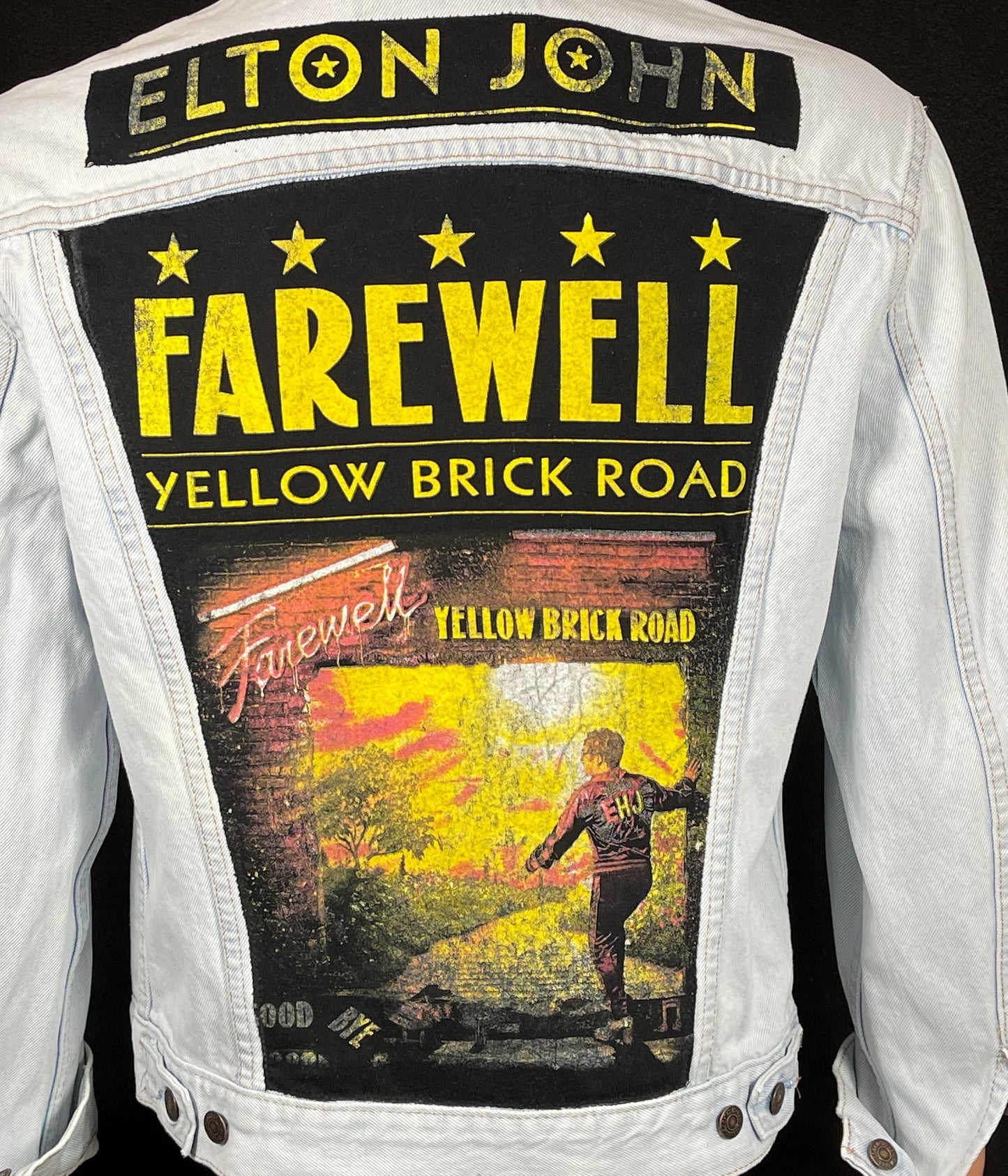 Upcycle Elton John Levis Denim Jacket Farewell Tour Mens Medium Womens Large