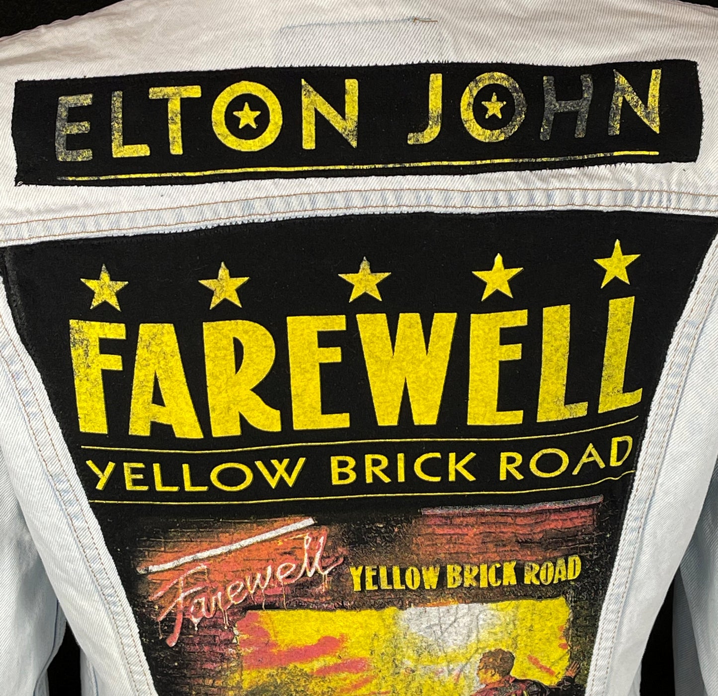 Upcycle Elton John Levis Denim Jacket Farewell Tour Mens Medium Womens Large