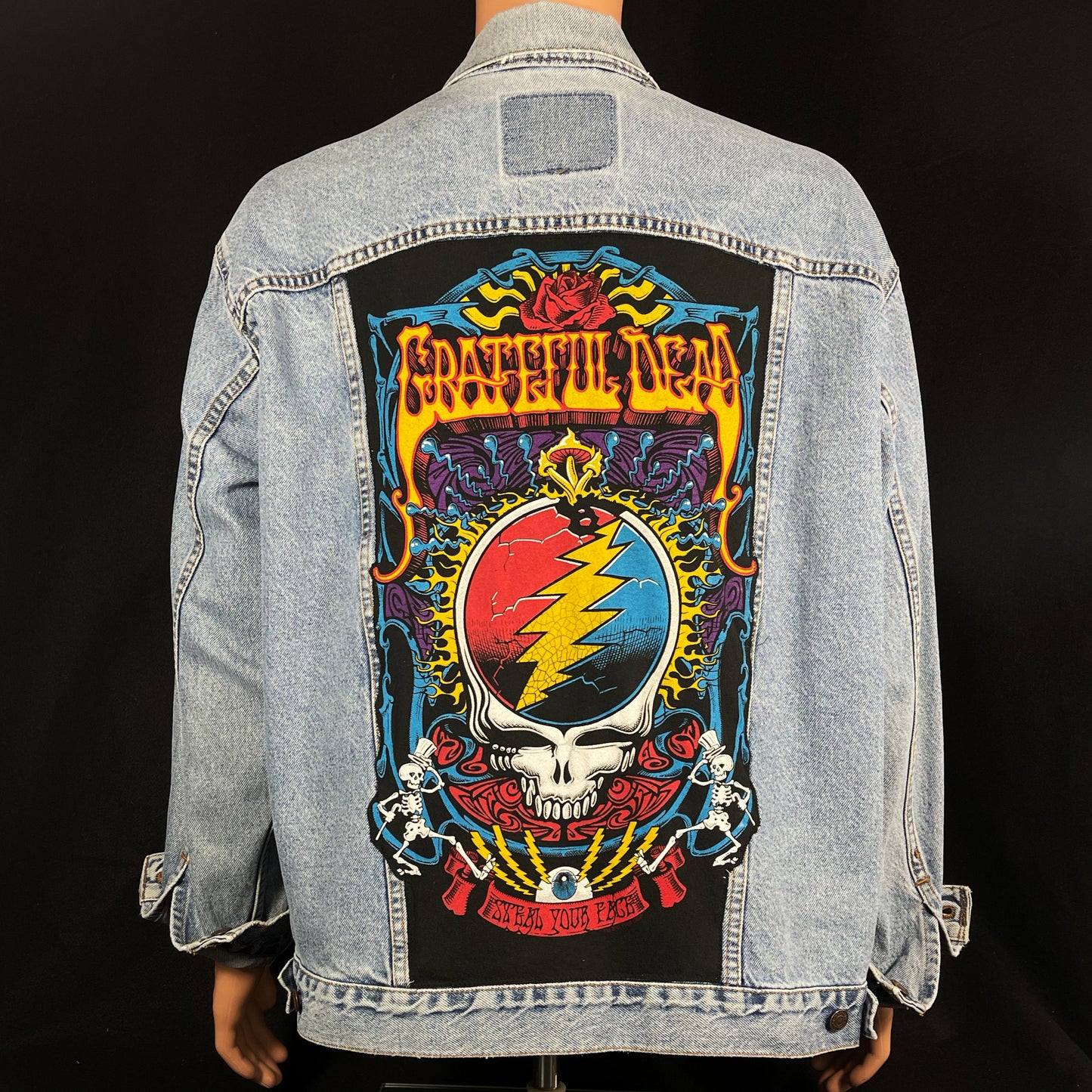 Upcycle Grateful Dead Levis Denim Jacket Steal Your Face Vintage USA Mens XLarge