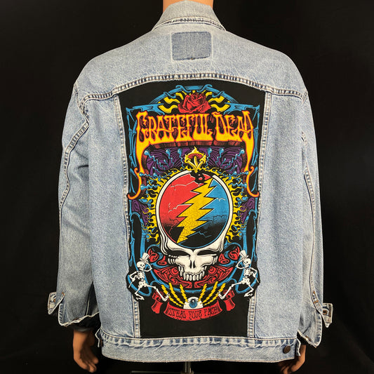 Upcycle Grateful Dead Levis Denim Jacket Steal Your Face Vintage USA Mens XLarge