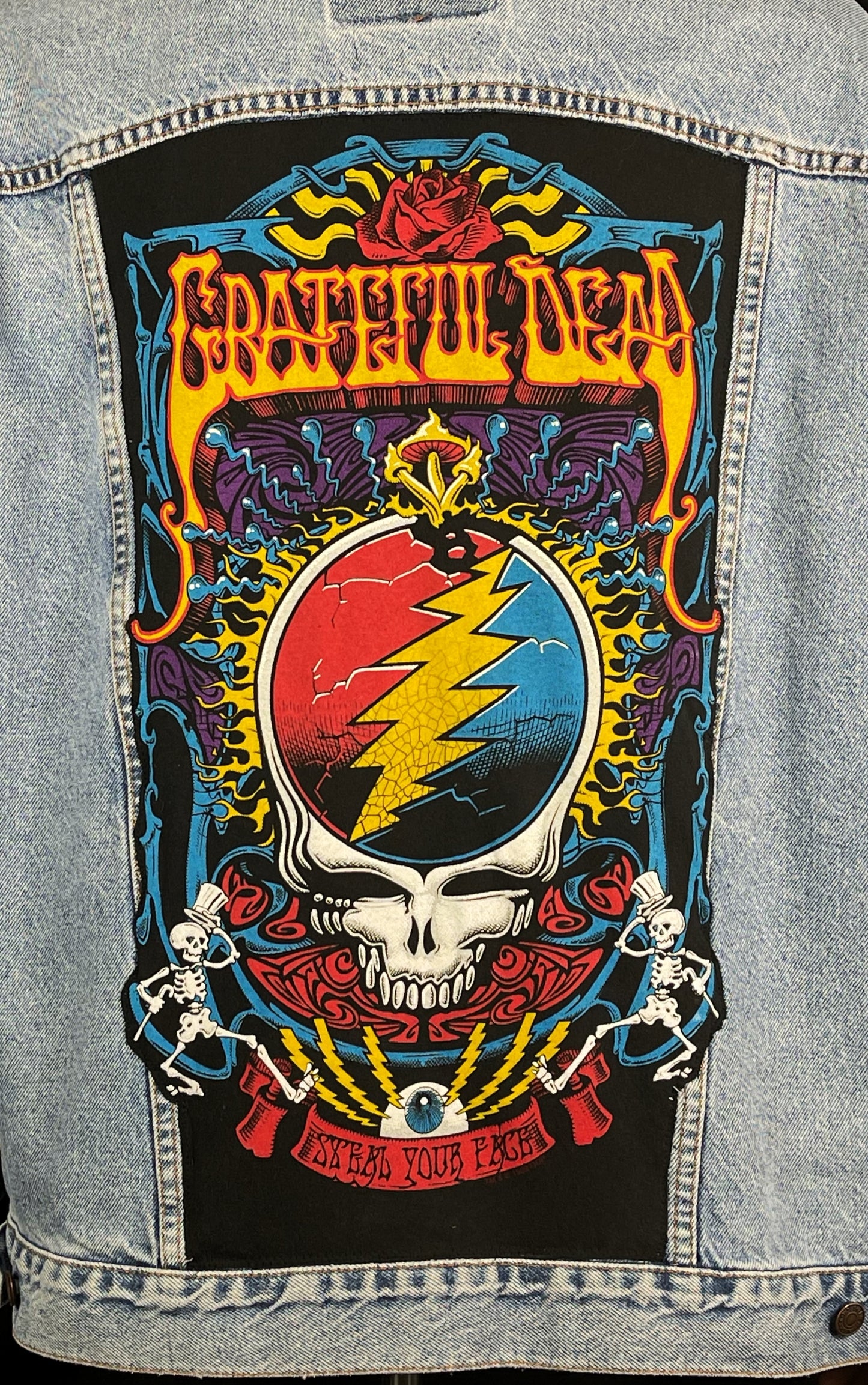 Upcycle Grateful Dead Levis Denim Jacket Steal Your Face Vintage USA Mens XLarge