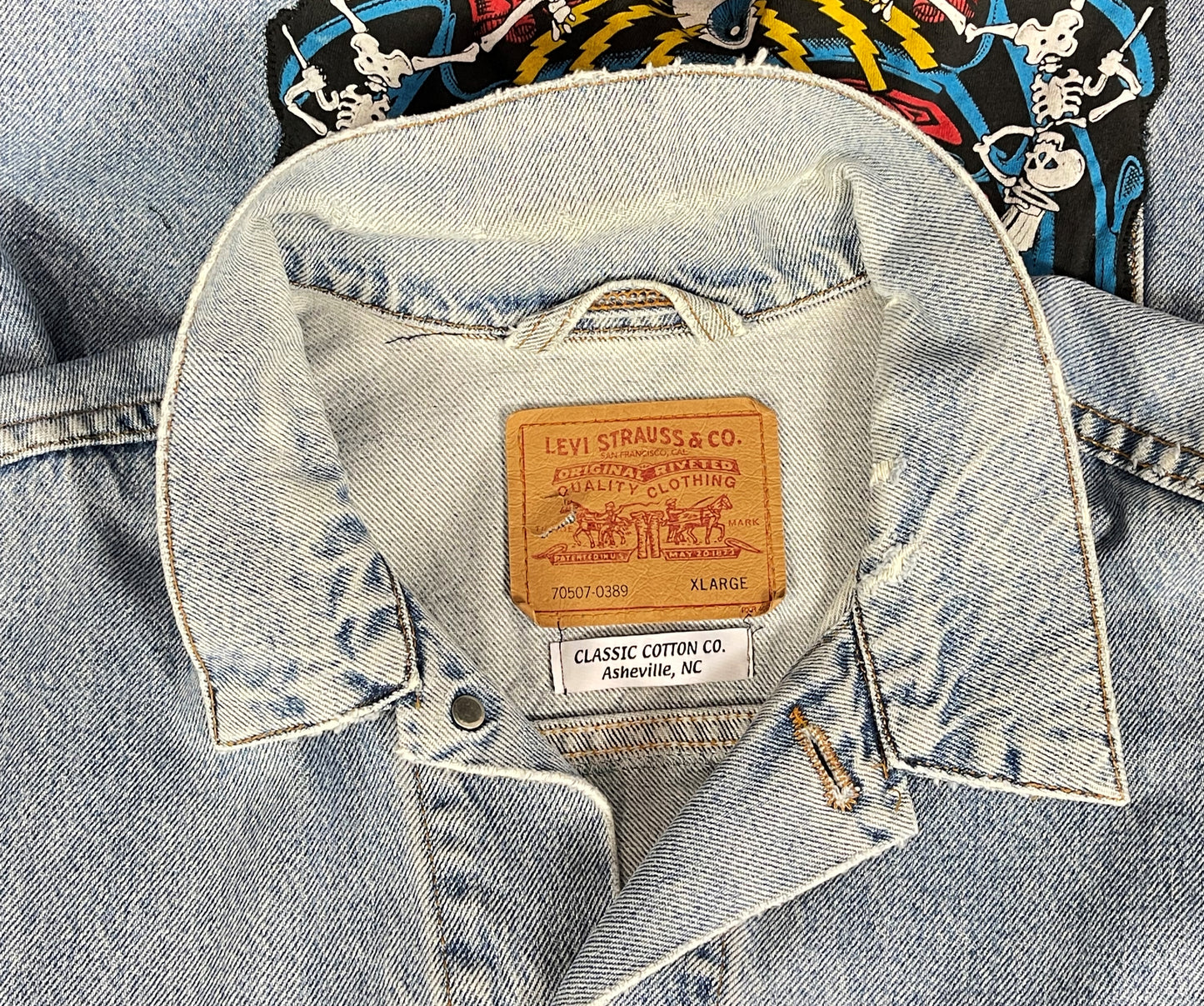 Upcycle Grateful Dead Levis Denim Jacket Steal Your Face Vintage USA Mens XLarge