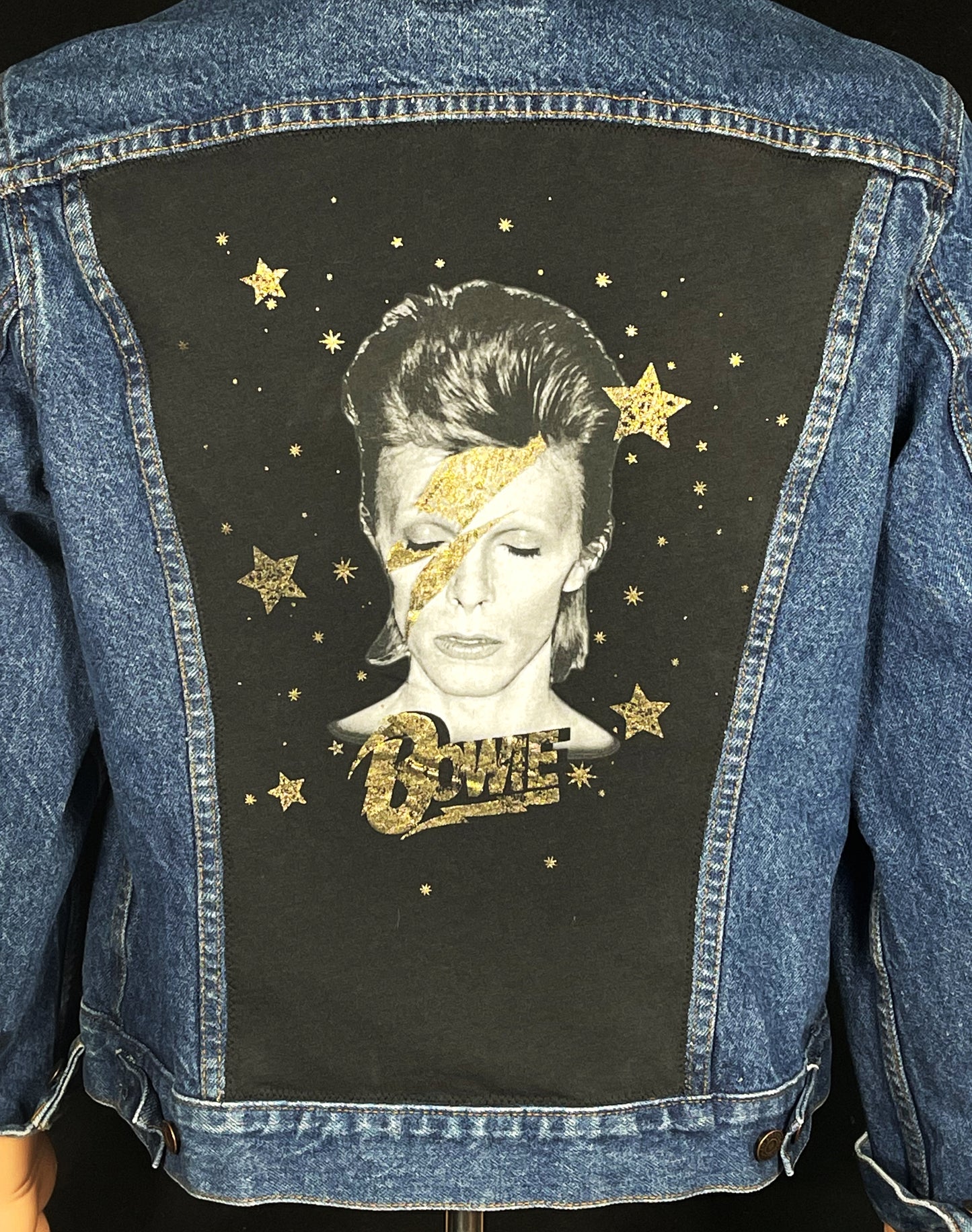 Upcycle David Bowie Levis Denim Jacket Ziggy Stardust Vintage USA 42 Mens Small Womens Large