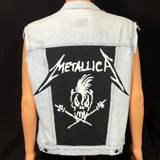 Upcycle Metallica Levi's Denim Vest Distressed Battle Jacket  Mens Large/XLarge