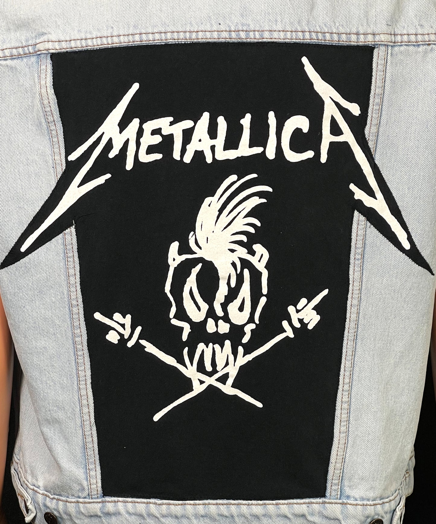 Upcycle Metallica Levi's Denim Vest Distressed Battle Jacket  Mens Large/XLarge