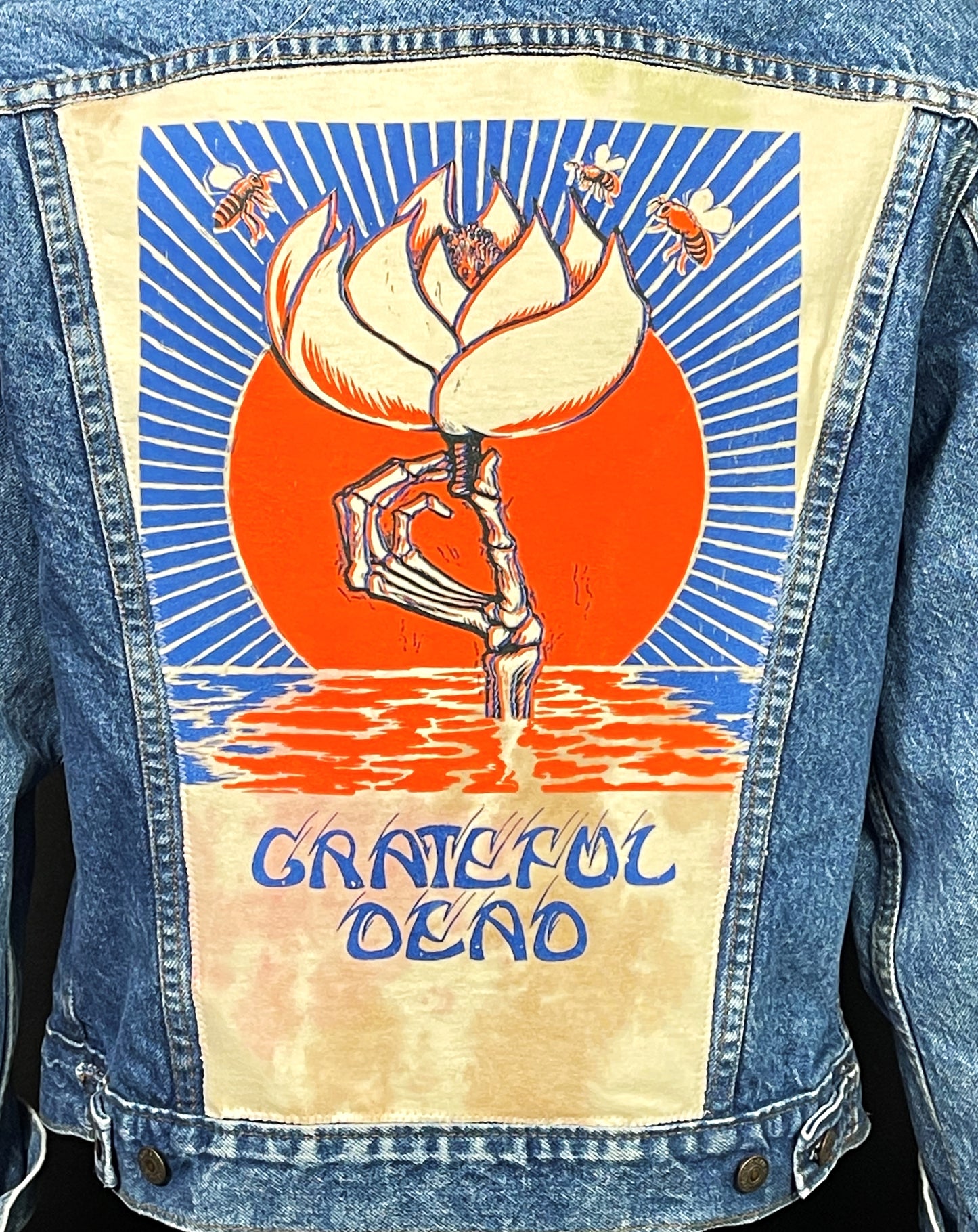 Upcycle Grateful Dead Levis Denim Jacket Vintage USA 42R Mens Small Womens Large