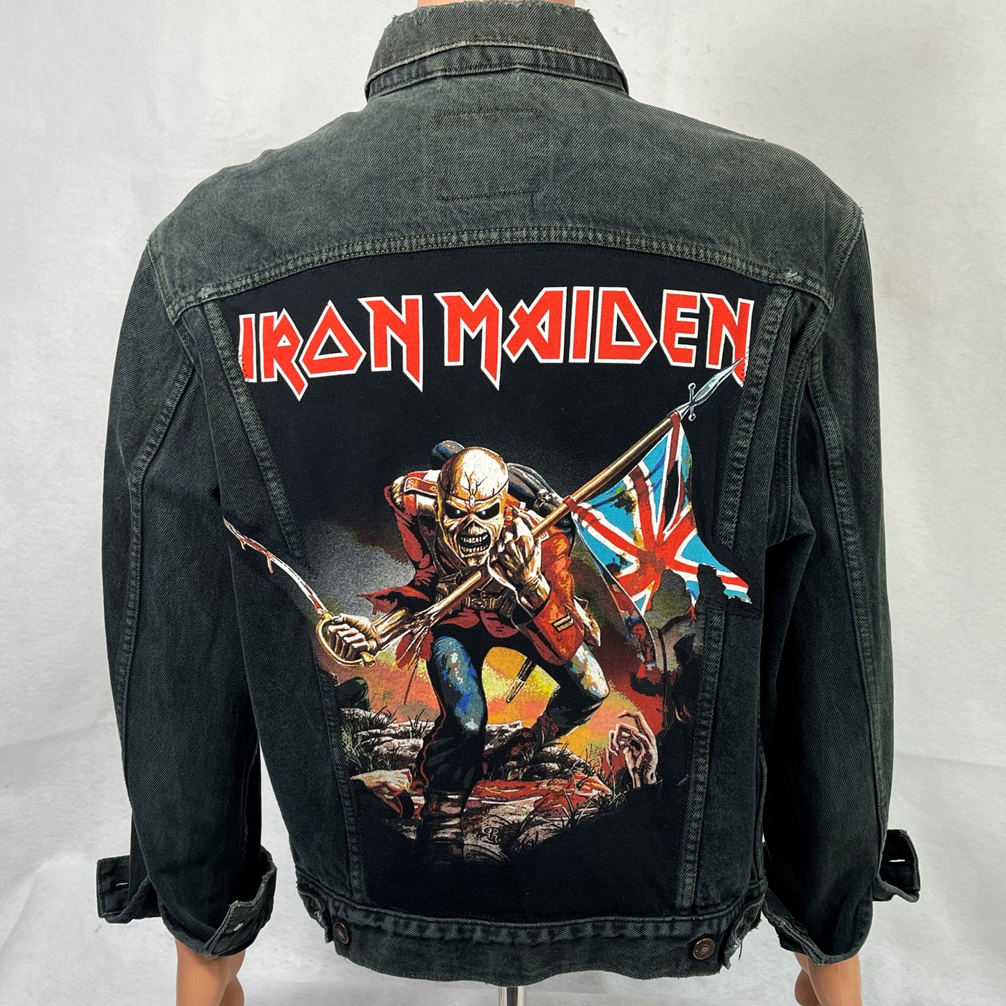 Upcycle Iron Maiden Levis Black Denim Jacket Mens Large