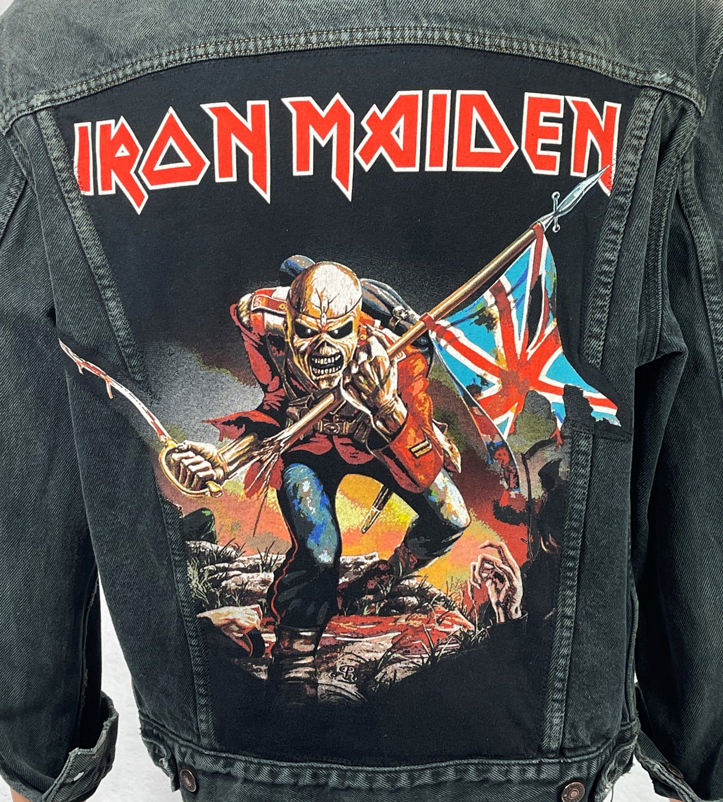 Upcycle Iron Maiden Levis Black Denim Jacket Mens Large