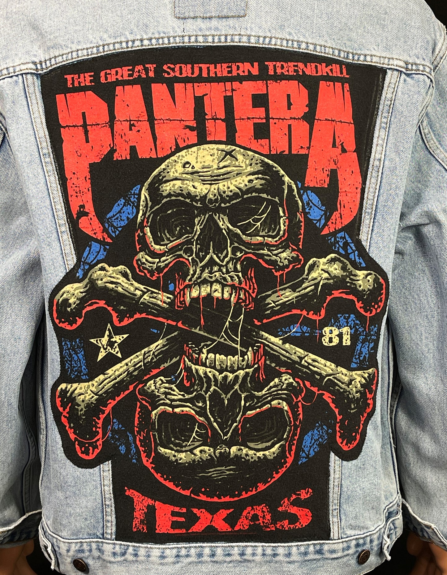 Upcycle Pantera Levis Denim Jacket Mens XLarge