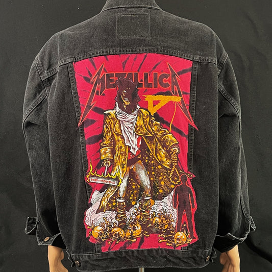 Upcycle Metallica Levi's Black Denim Jacket Vintage Mens XLarge