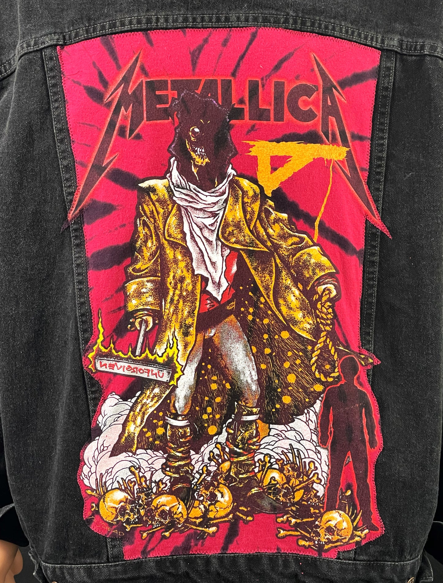 Upcycle Metallica Levi's Black Denim Jacket Vintage Mens XLarge