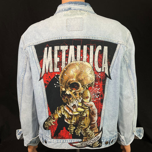 Upcycle Metallica Levi's Denim Jacket Pushead Distressed Mens XLarge