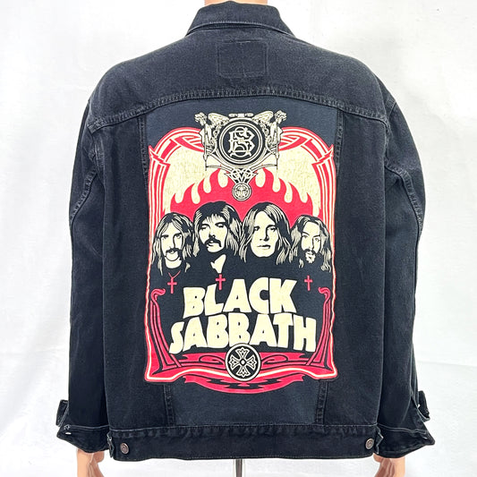 Upcycle Black Sabbath Levis Black Denim Jacket Mens XLarge