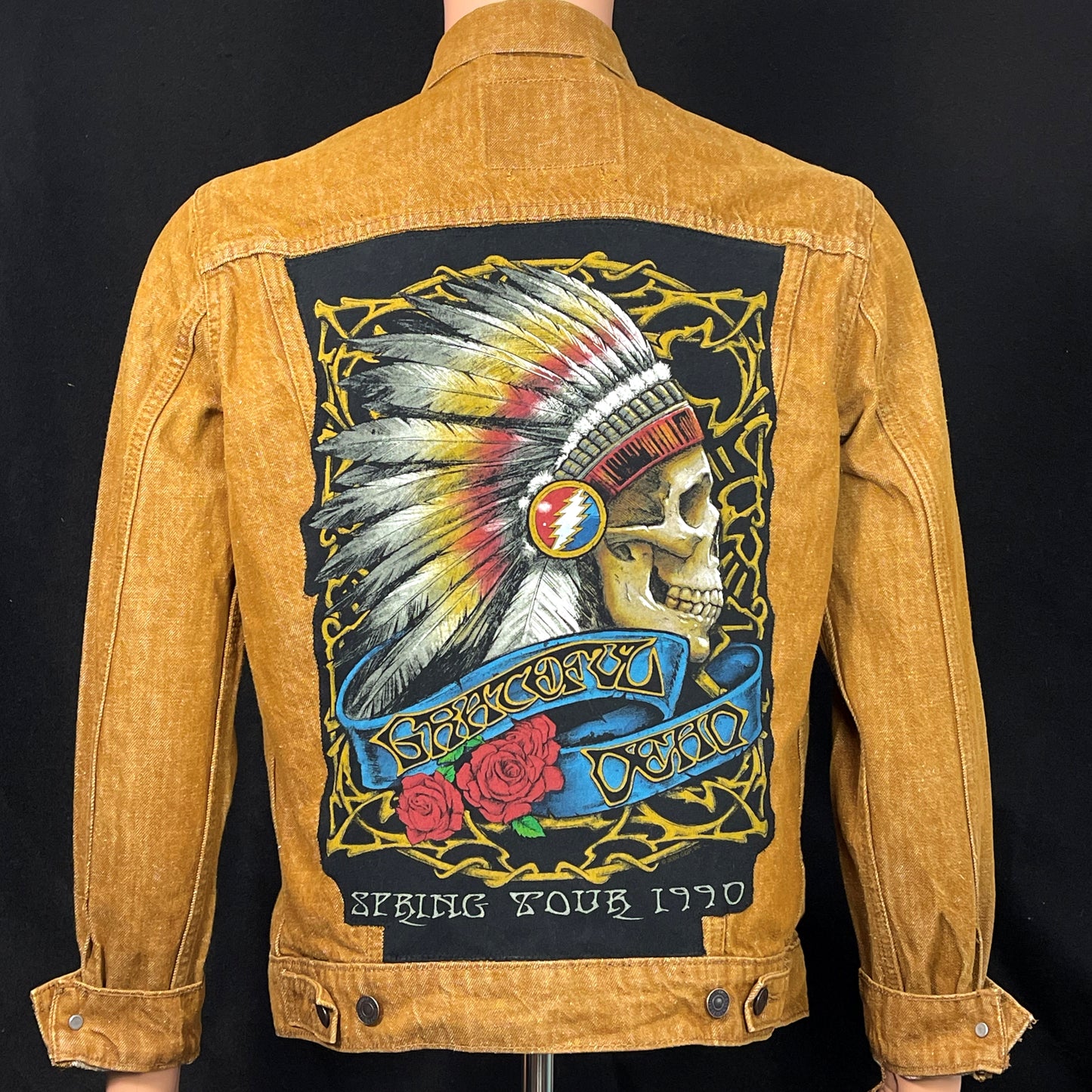 Upcycle Grateful Dead Levis Brown Denim Jacket Spring Tour 90 Men's Medium Women's Large