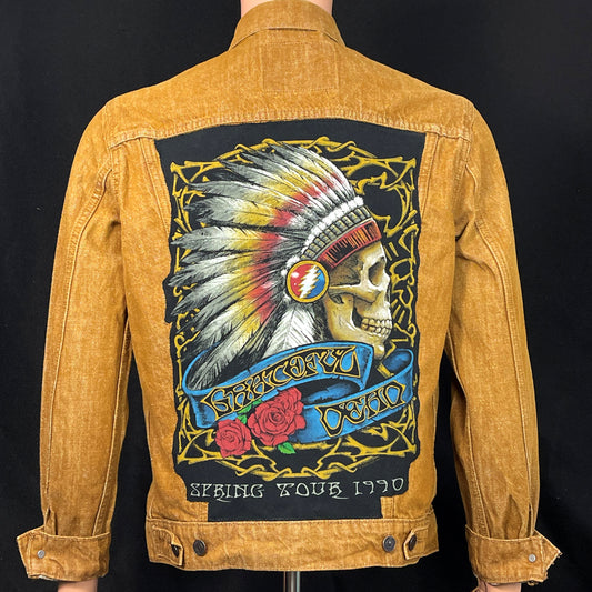 Upcycle Grateful Dead Levis Brown Denim Jacket Spring Tour 90 Men's Medium Women's Large