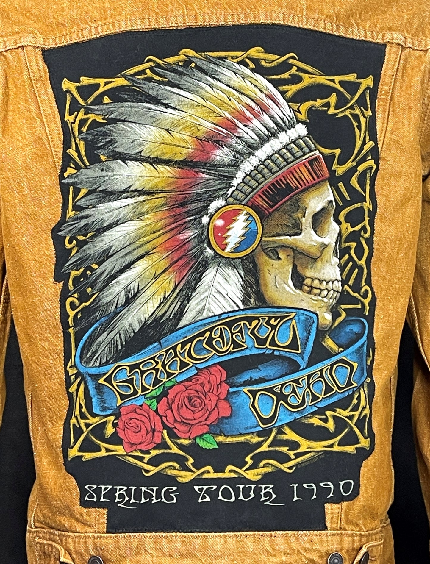 Upcycle Grateful Dead Levis Brown Denim Jacket Spring Tour 90 Men's Medium Women's Large