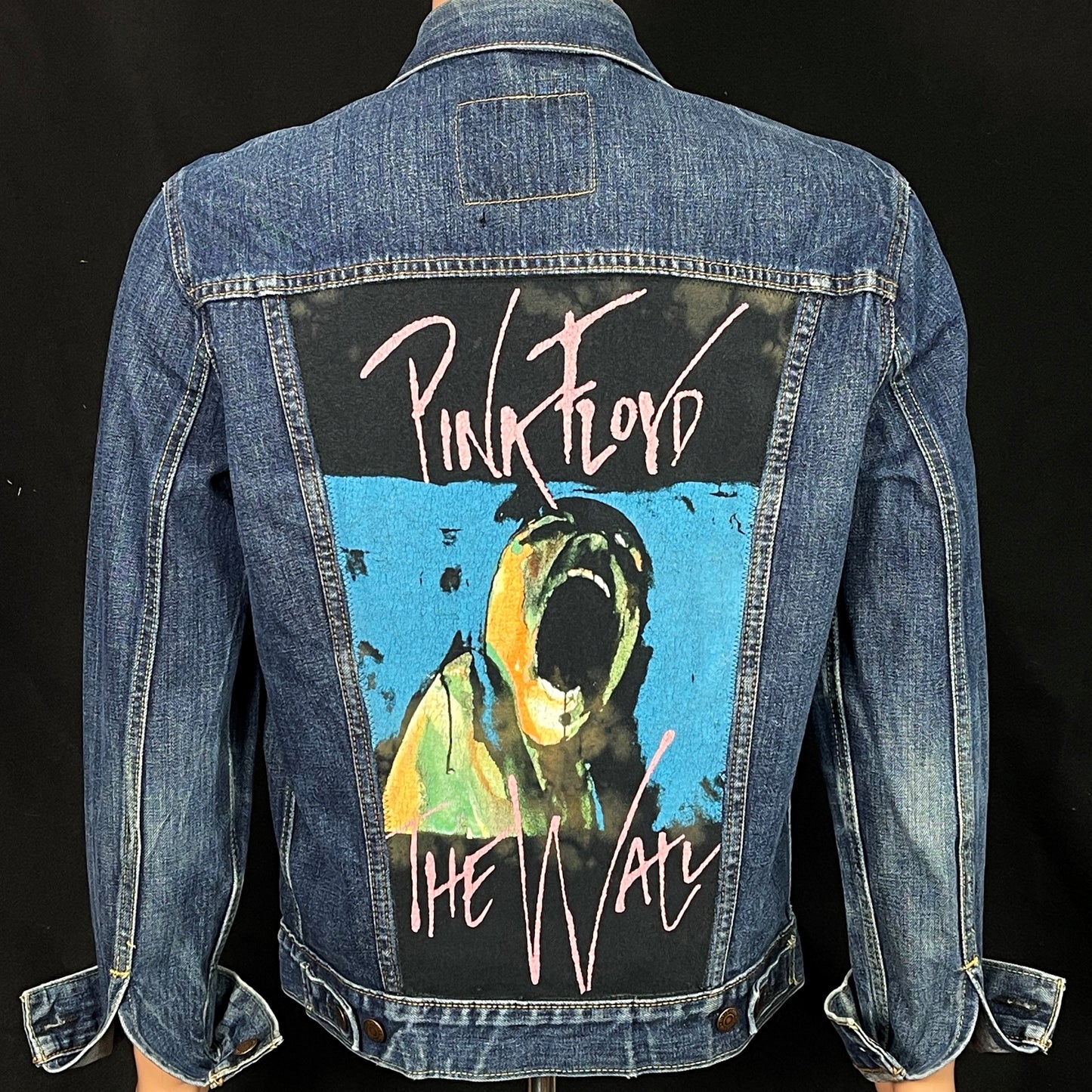 Upcycle Pink Floyd Levis Denim Jacket The Wall Mens Medium Womens Large
