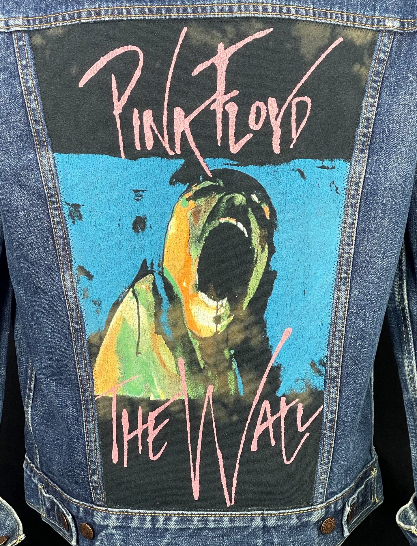 Upcycle Pink Floyd Levis Denim Jacket The Wall Mens Medium Womens Large