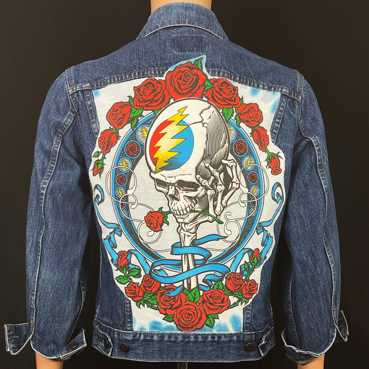 Upcycle Grateful Dead Levis Denim Jacket Vintage 38 Mens Small Womens Medium
