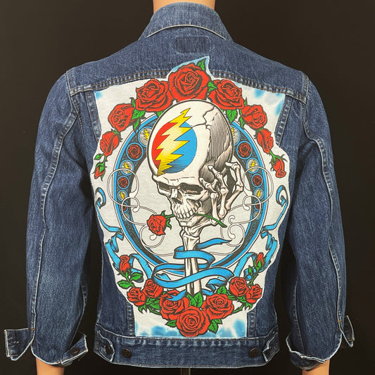 Upcycle Grateful Dead Levis Denim Jacket Vintage 38 Mens Small Womens Medium