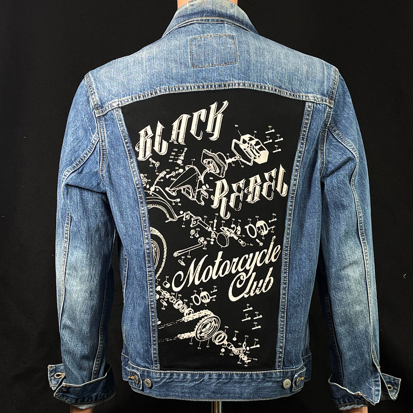 Upcycle Black Rebel Motorcycle Club Levi's Denim Jacket Men's Medium Women's Large