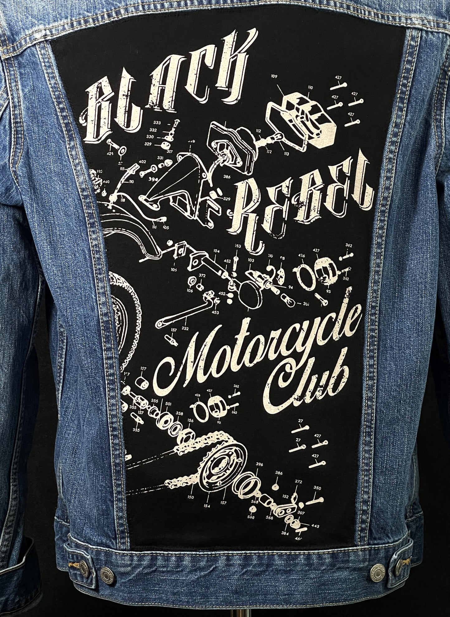 Upcycle Black Rebel Motorcycle Club Levi's Denim Jacket Men's Medium Women's Large