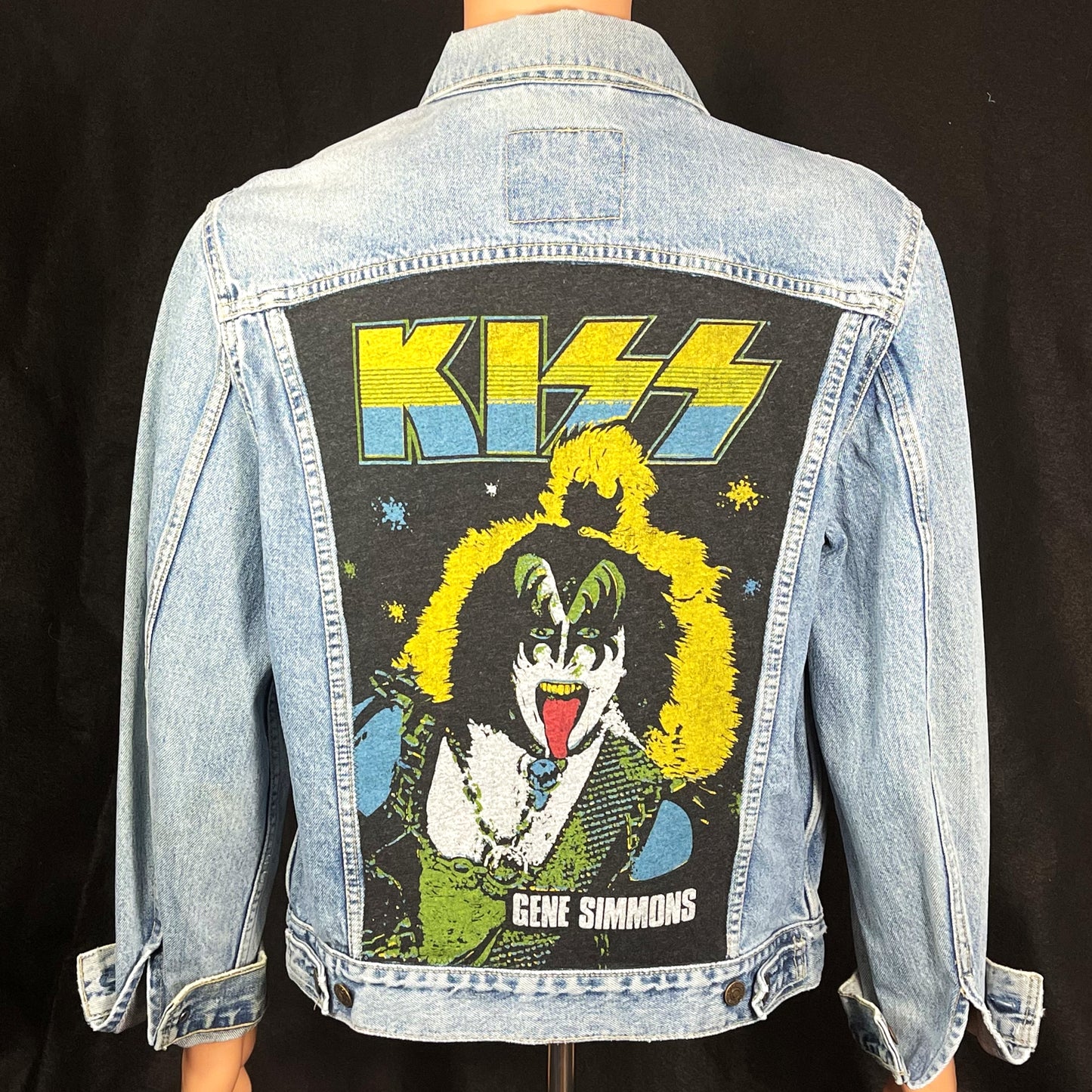 Upcycle KISS Band Gene Simmons Levi's Denim Jacket Men's Medium Women's Large
