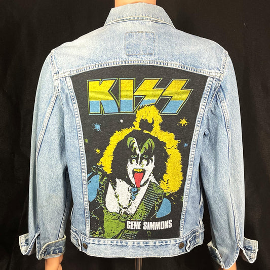 Upcycle KISS Band Gene Simmons Levi's Denim Jacket Men's Medium Women's Large