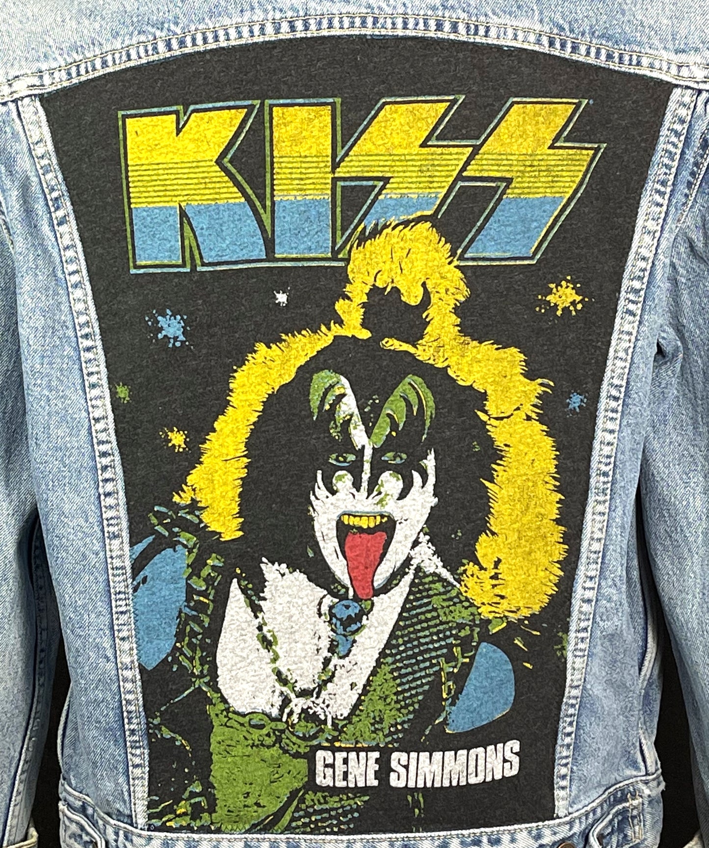 Upcycle KISS Band Gene Simmons Levi's Denim Jacket Men's Medium Women's Large