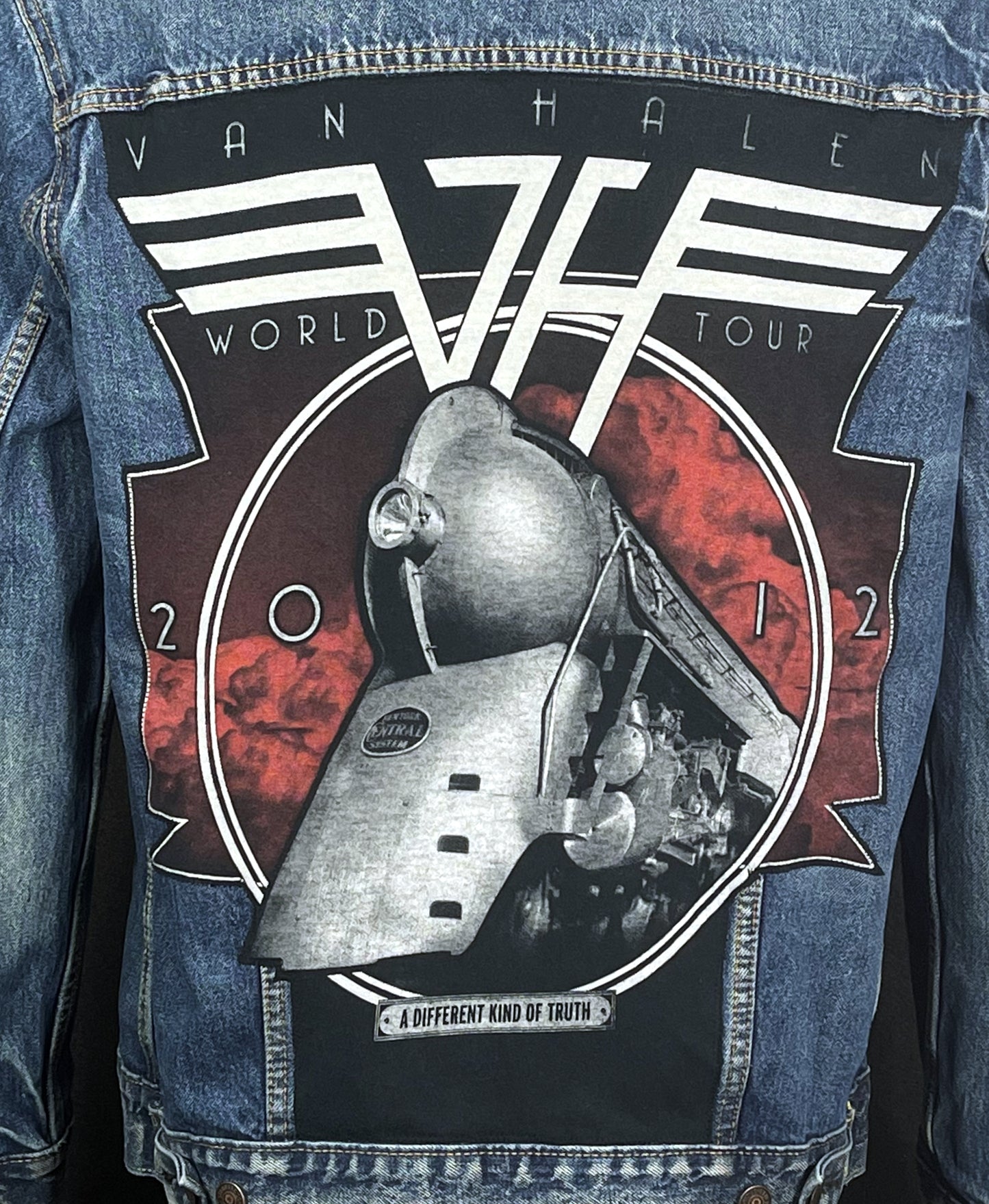 Upcycle Van Halen Levi's Denim Jacket World Tour 2012 Men's Large Women's Xlarge