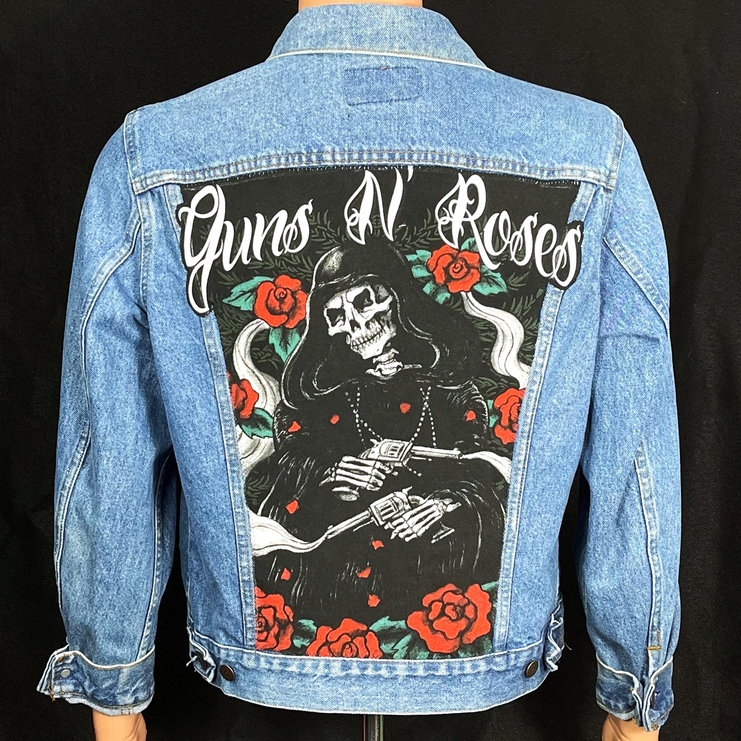 Upcycle Guns N Roses Levi's Denim Jacket Vintage USA 42R Men's Medium Women's Large
